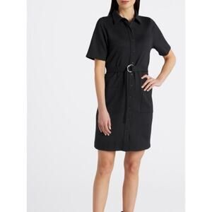 ☀️41Hawthorn Womens Sammie Point Shirt Dress Short Sleeves Black Size M Petite
